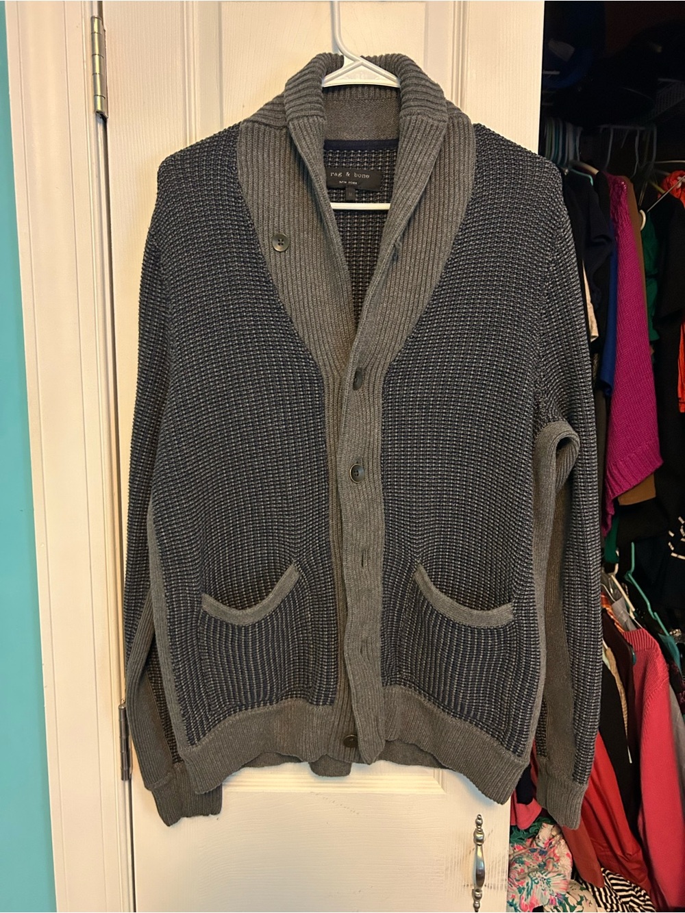rag & bone Men's Two-Tone Gray Shawl Collar Cardigan